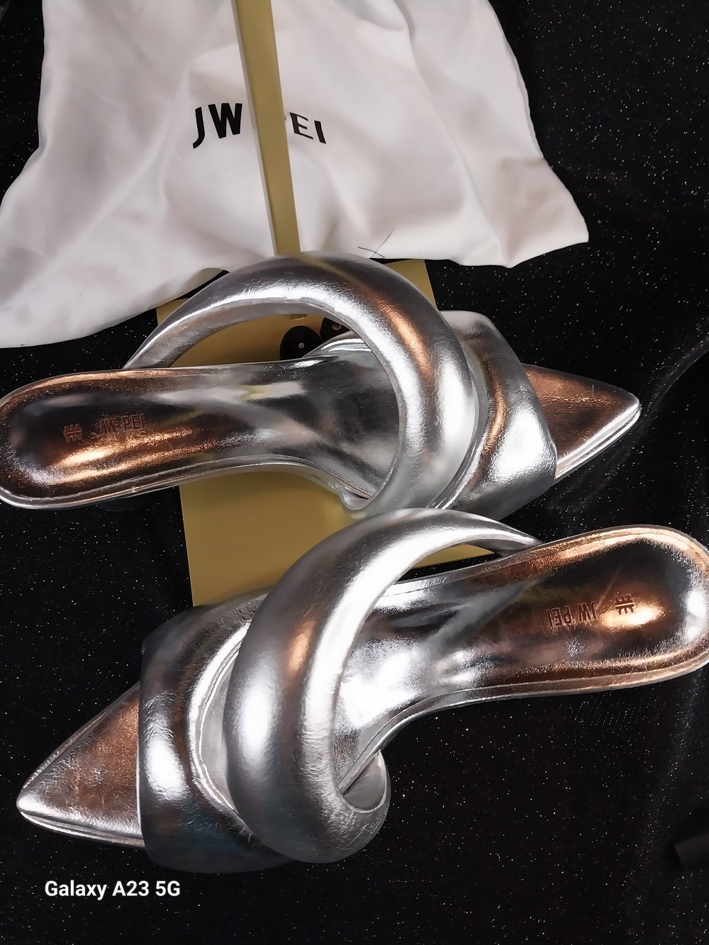 JW PEI Metallic Silver Knot-Detail Slide Kitten Heels Size 37 Or 6.5-7 US